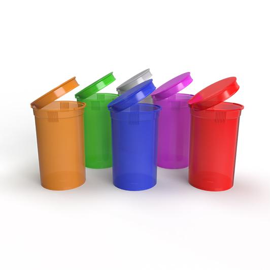 Transparent Assorted Colors Pop Top Vials | 6 Dram - 1g - Child Resistant | 600 Count