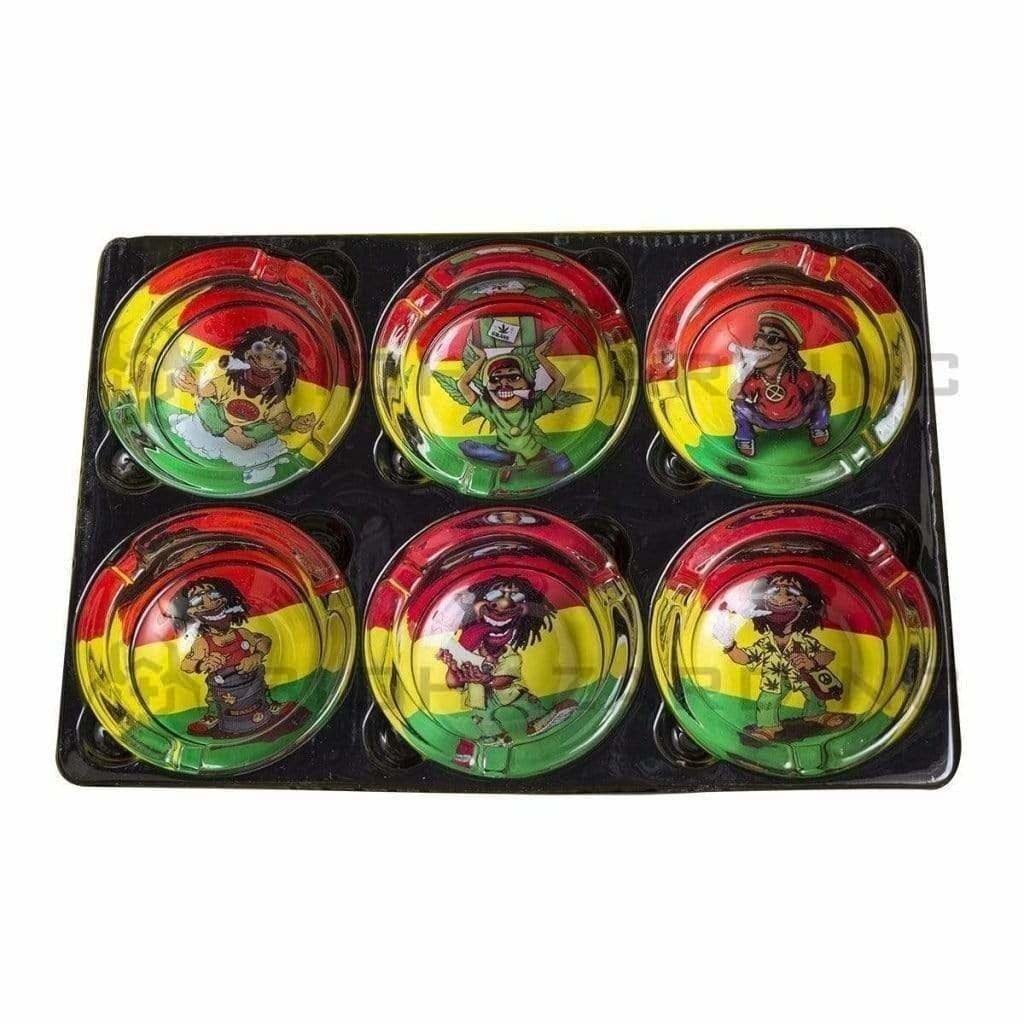 Biohazard Inc Ashtray Rasta Flag Man Glass Ashtrays - 6 Count