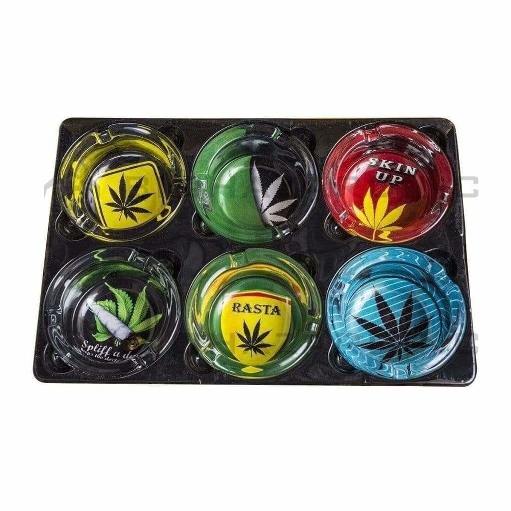 Biohazard Inc Ashtray Rasta Leaf Glass Ashtrays - 6 Count