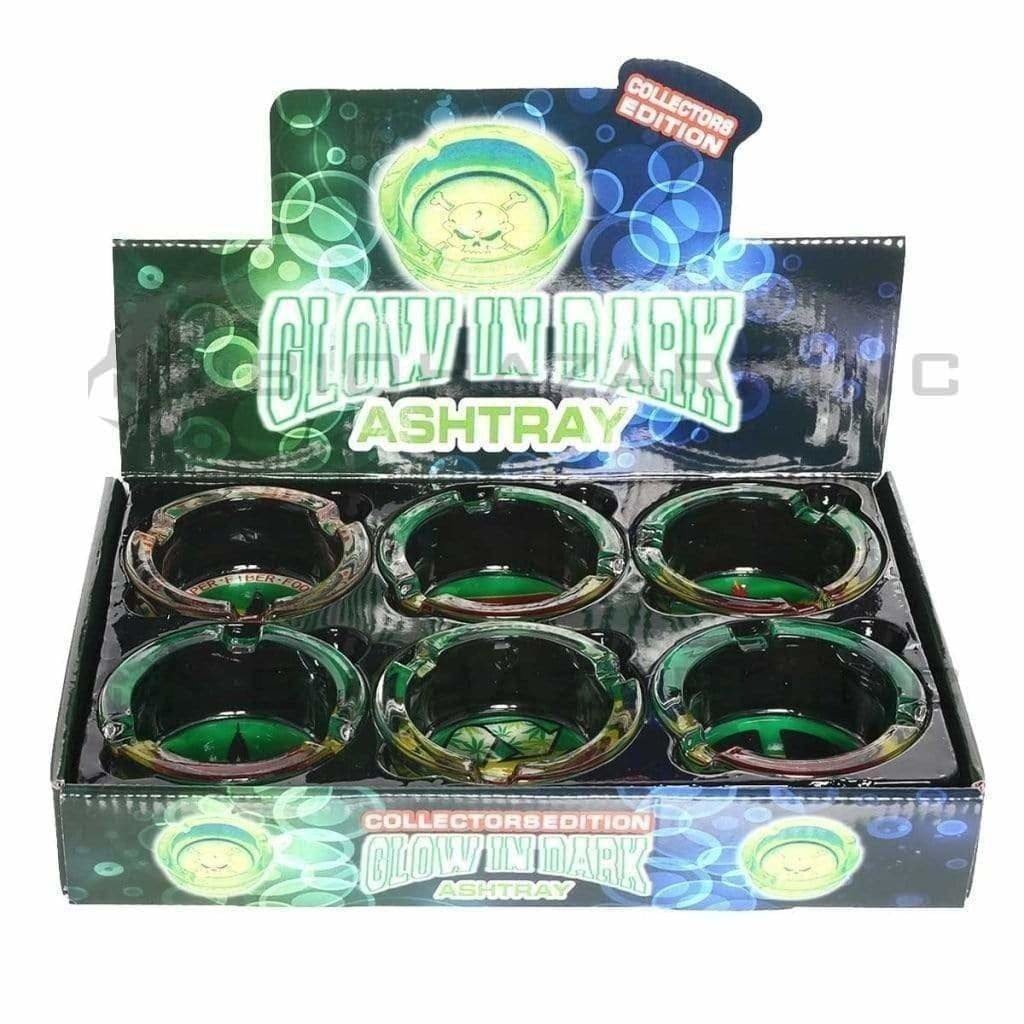 Biohazard Inc Ashtray Rasta Leaf Glow In The Dark Glass Ashtrays - 6 Count