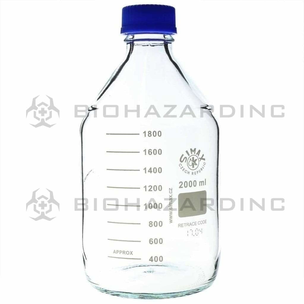 Biohazard Inc Scientific Lab Bottles Simax Reagent GL 45 Lab glass bottle, Clear w/ screw cap 2000ml