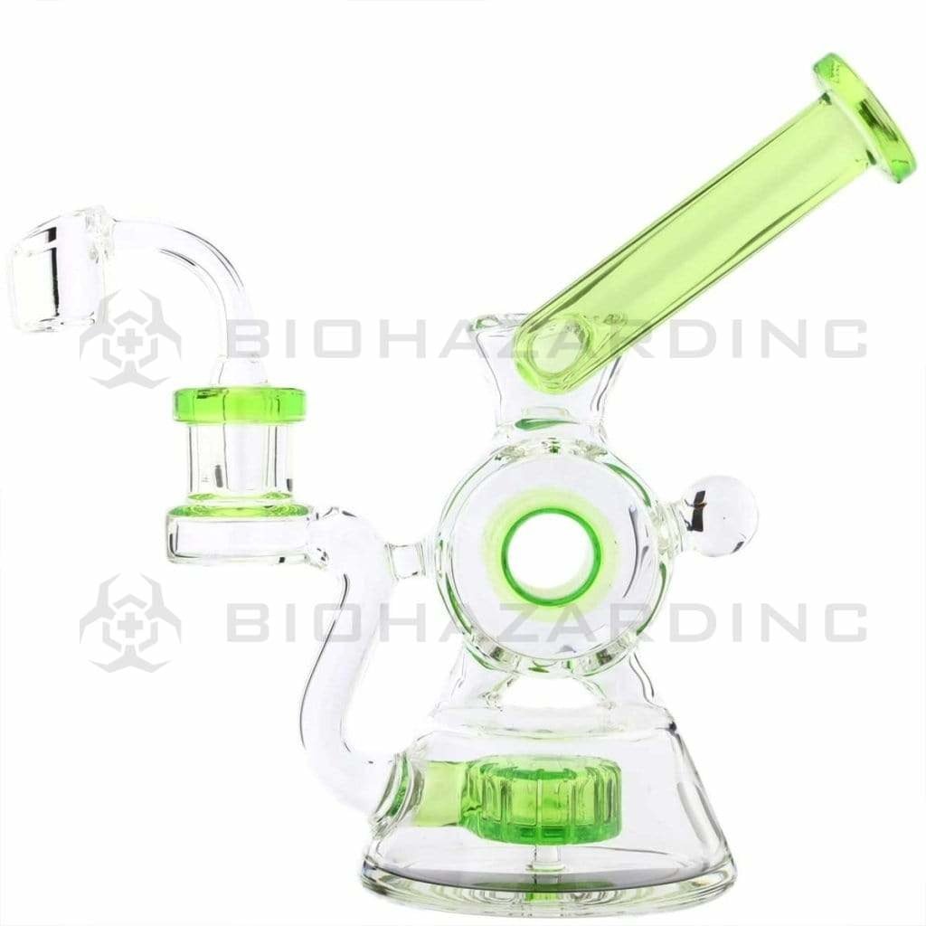 Biohazard Inc Glass Dab Rig Water Pipe 7" Rig Showerhead Circle Puck Sidecar Green