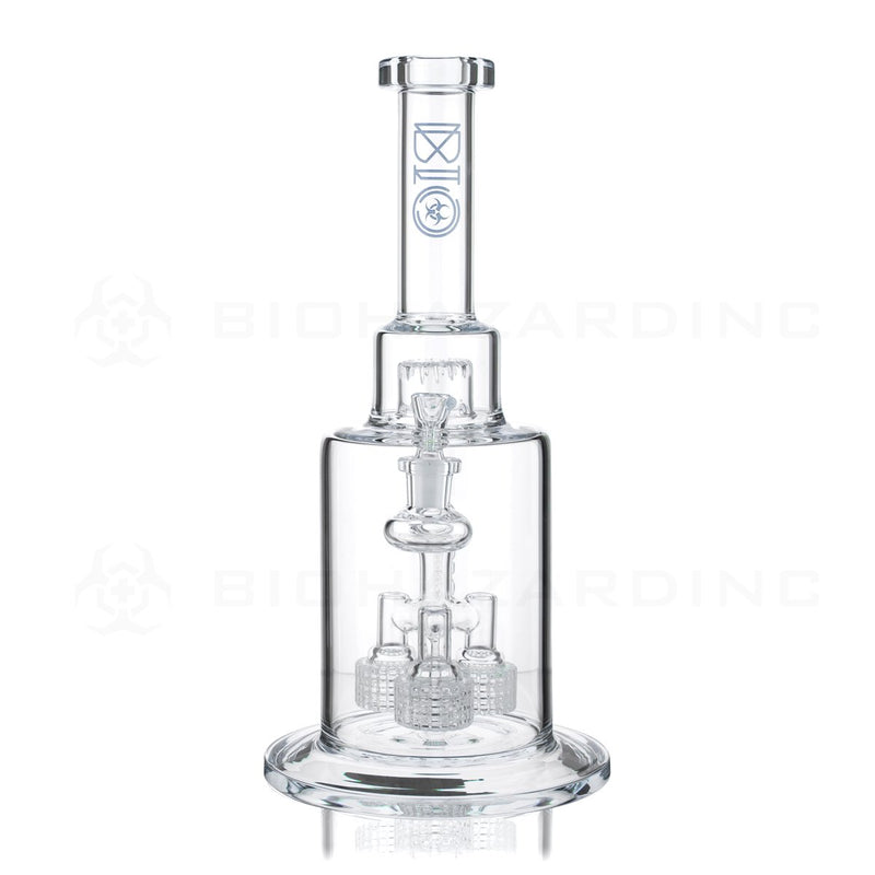 BIO Glass | 14" Triple Grid Perc Stemless Waterpipe with Splashguard | Blue Logo