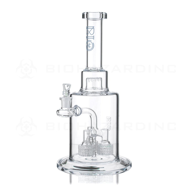 BIO Glass | 14" Triple Grid Perc Stemless Waterpipe with Splashguard | Blue Logo