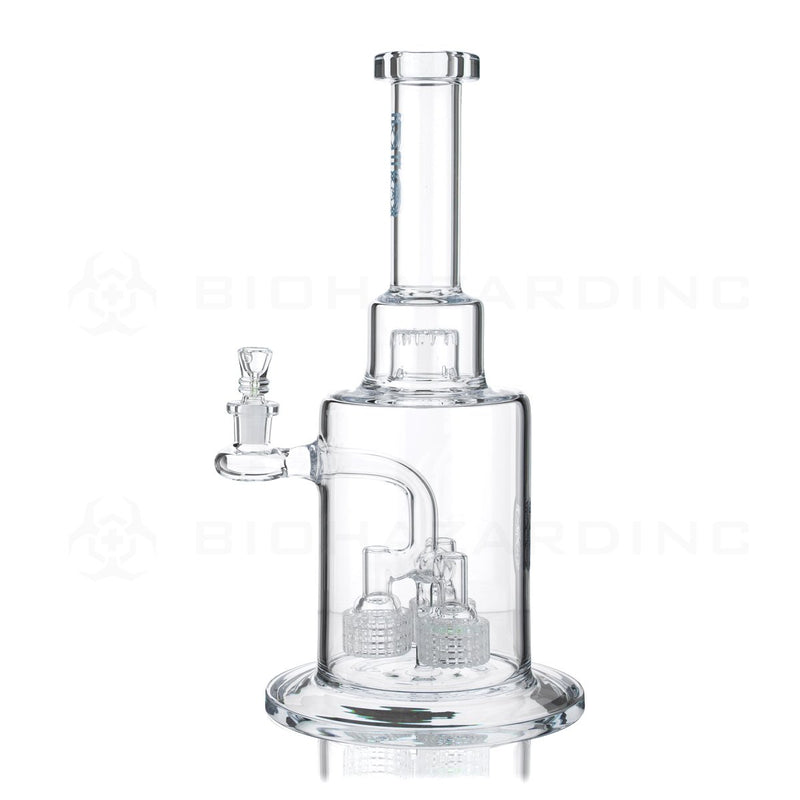 BIO Glass | 14" Triple Grid Perc Stemless Waterpipe with Splashguard | Blue Logo