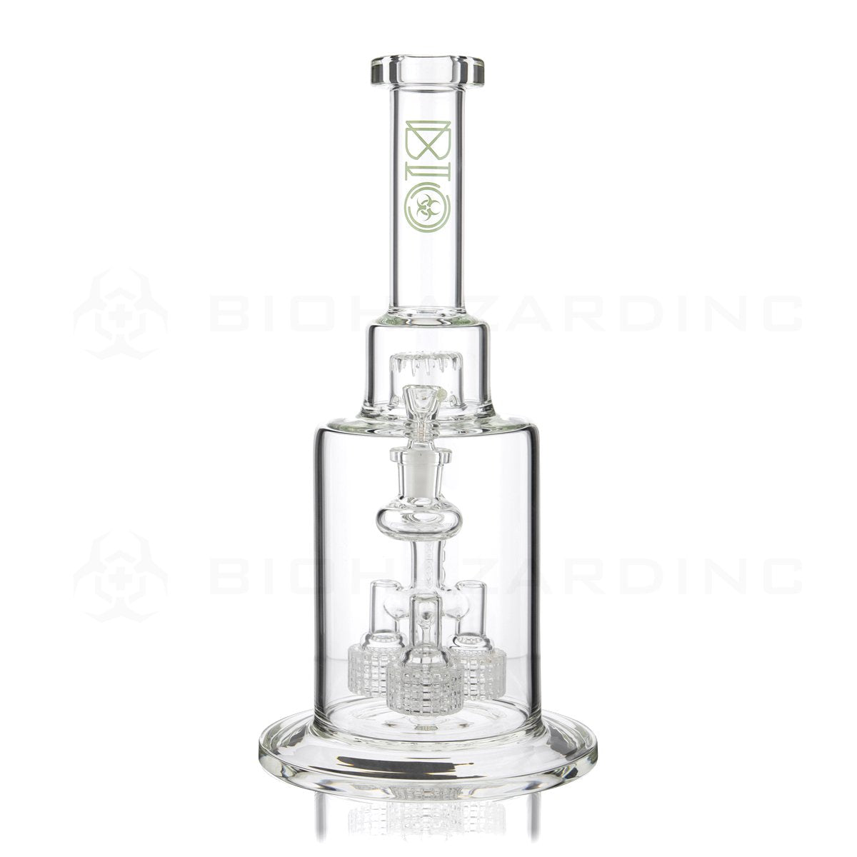 BIO Glass | 14" Triple Grid Perc Stemless Waterpipe with Splashguard | Green Logo