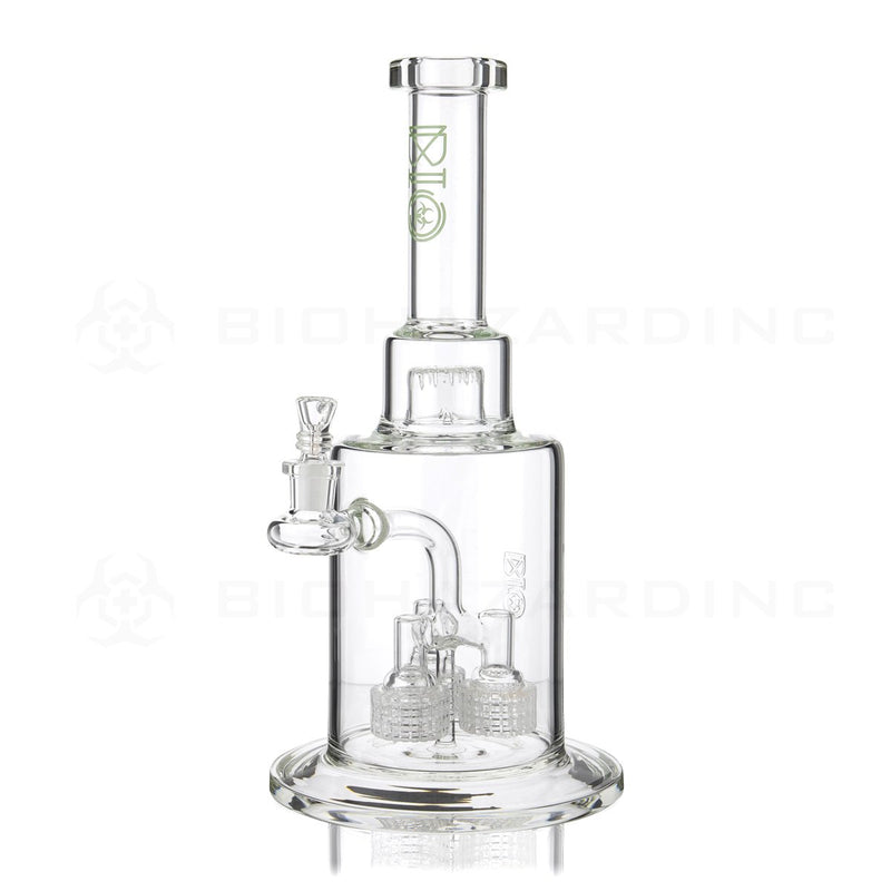 BIO Glass | 14" Triple Grid Perc Stemless Waterpipe with Splashguard | Green Logo