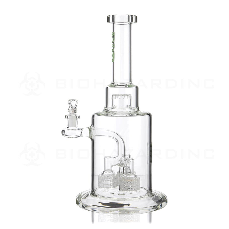 BIO Glass | 14" Triple Grid Perc Stemless Waterpipe with Splashguard | Green Logo