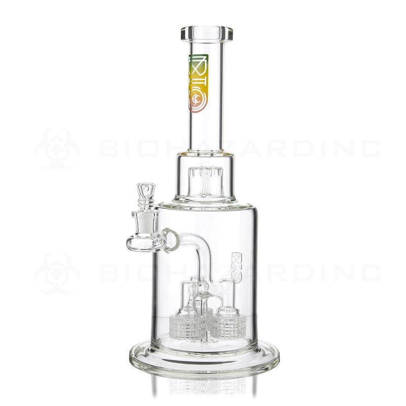 BIO Glass | 14" Triple Grid Perc Stemless Waterpipe with Splashguard | Rasta Logo