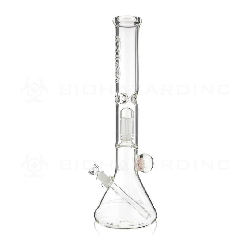 BIO Glass Flower Marble | 18" 50mm x 5mm 8 Arm Tree Perc Beaker Water Pipe | Pink & White