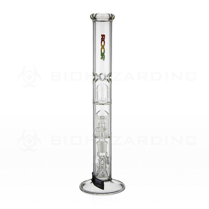 RooR® Tech | 18" 50mm x 5mm 10 Arm Tree Perc Fixed Straight Water Pipe | Rasta Logo