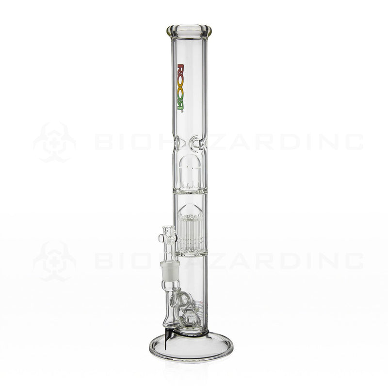 RooR® Tech | 18" 50mm x 5mm 10 Arm Tree Perc Fixed Straight Water Pipe | Rasta Logo