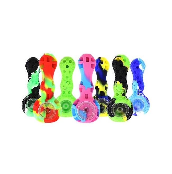 4" Silicone Hand Pipes with Glass Bowl | 10 Pack