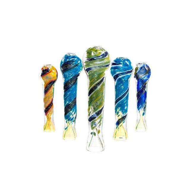 3" to 4" Dichro Stripe Glass Chillum | Assorted Colors - 10 PK