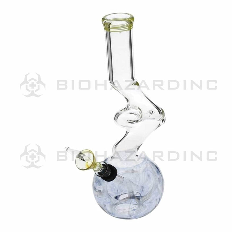 Biohazard Inc Glass Bong 10" 32mm Two Elbow Water Pipe w/ Slide - Blue Rake