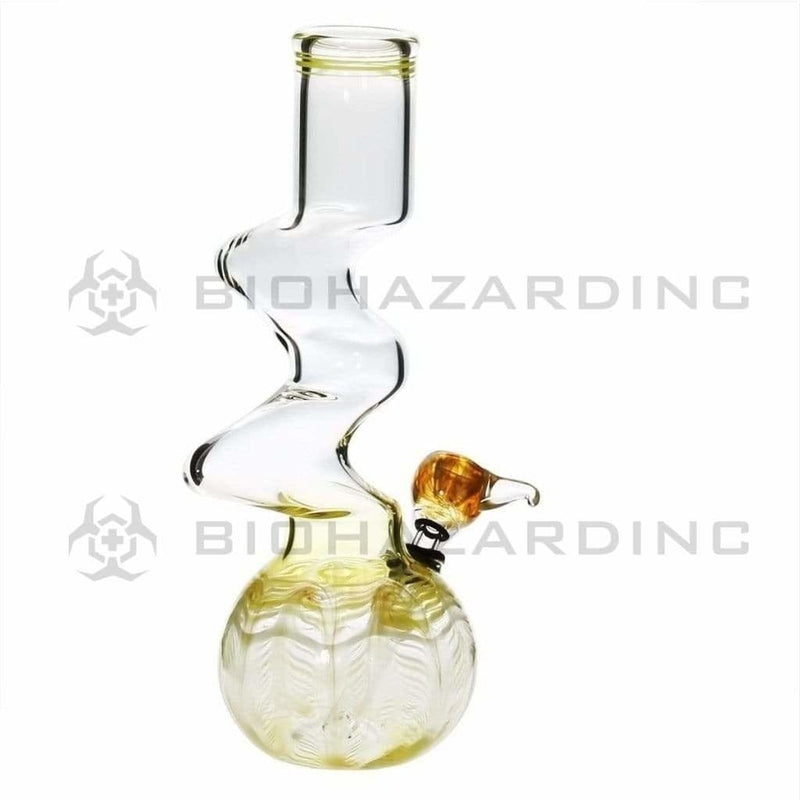 Biohazard Inc Glass Bong 10" 44mm Two Elbow Water Pipe w/ Slide - Yellow Rake