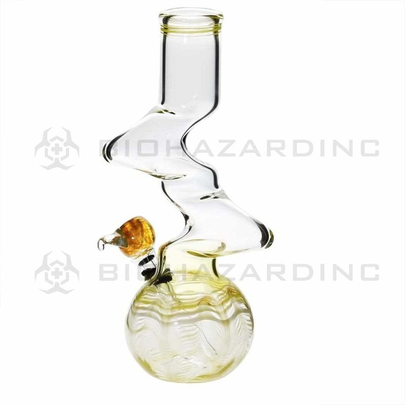 Biohazard Inc Glass Bong 10" 44mm Two Elbow Water Pipe w/ Slide - Yellow Rake