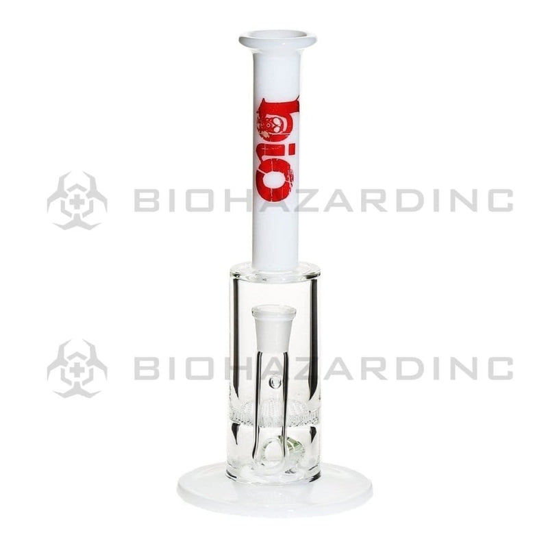 Bio Glass Glass Bong 10" BIO Honeycomb Percolator Waterpipe 14mm - White Top Red Logo