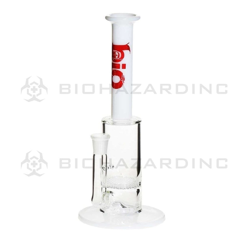 Bio Glass Glass Bong 10" BIO Honeycomb Percolator Waterpipe 14mm - White Top Red Logo