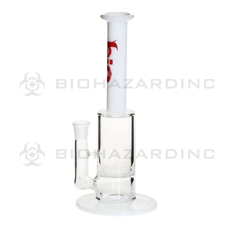 Bio Glass Glass Bong 10" BIO Honeycomb Percolator Waterpipe 14mm - White Top Red Logo