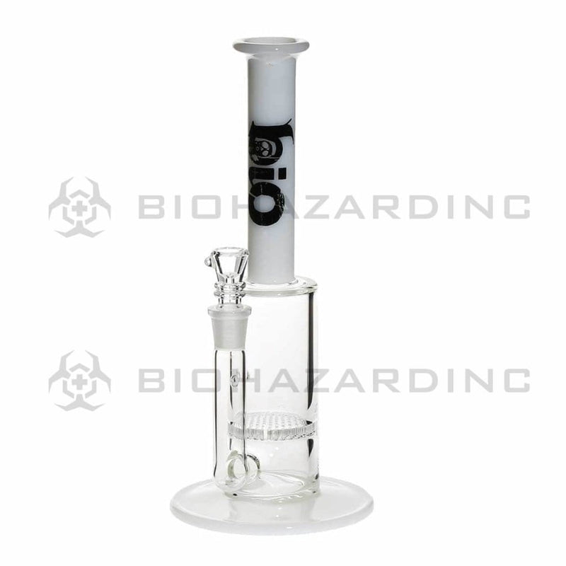 Bio Glass Glass Bong 10" BIO Honeycomb Stemless Waterpipe 14mm - White Top Black Logo