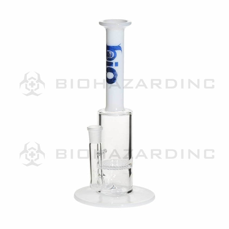 Bio Glass Glass Bong 10" BIO Honeycomb Stemless Waterpipe 14mm - White Top Blue Logo