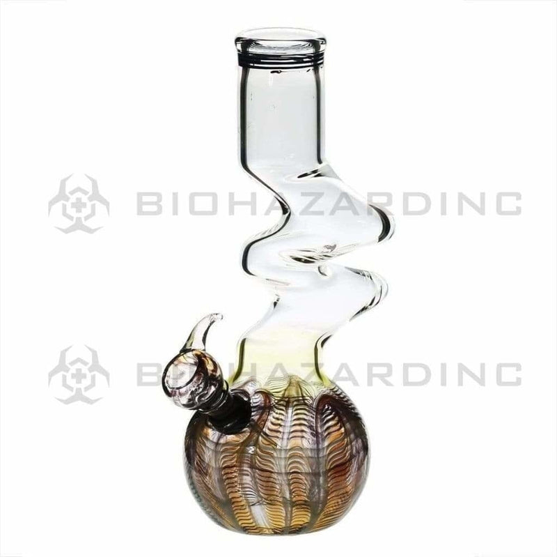 Biohazard Inc Glass Bong 10" Black Wrap & Rake Two Elbow Waterpipe w/ Slider Bowl - 44mm x 4mm