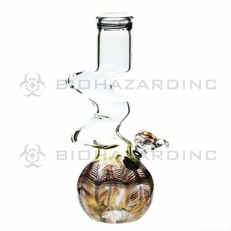 Biohazard Inc Glass Bong 10" Black Wrap & Rake Two Elbow Waterpipe w/ Slider Bowl - 44mm x 4mm