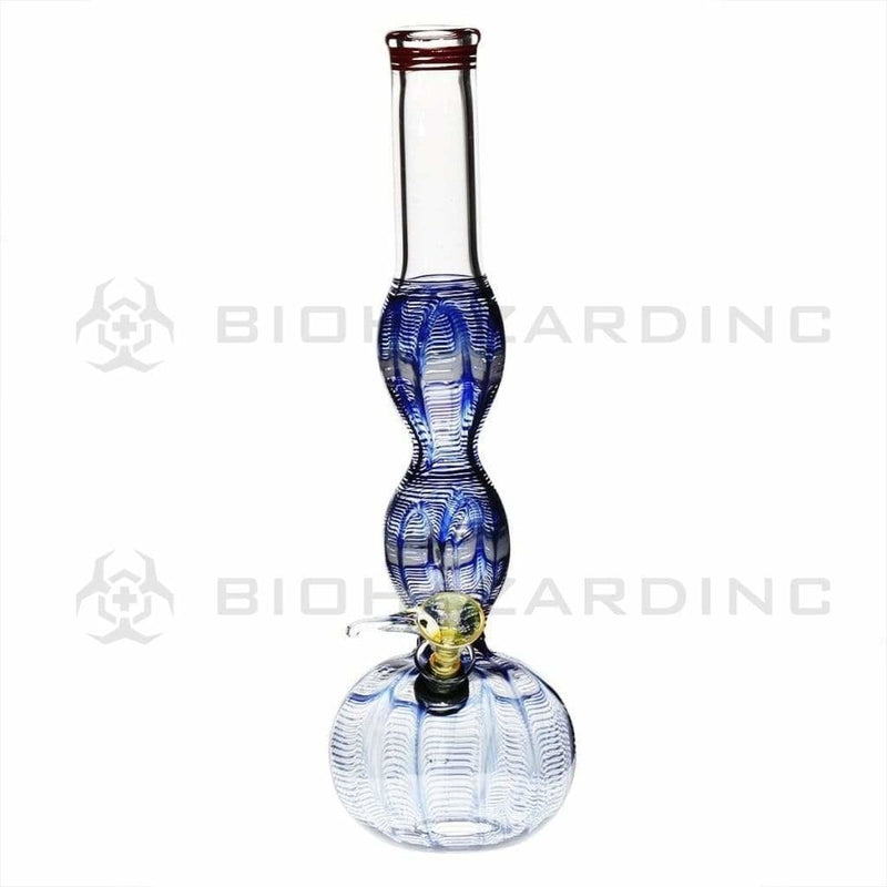 Biohazard Inc Glass Bong 10" Blue Wrap & Rake Double Bulge Waterpipe w/ Slider Bowl