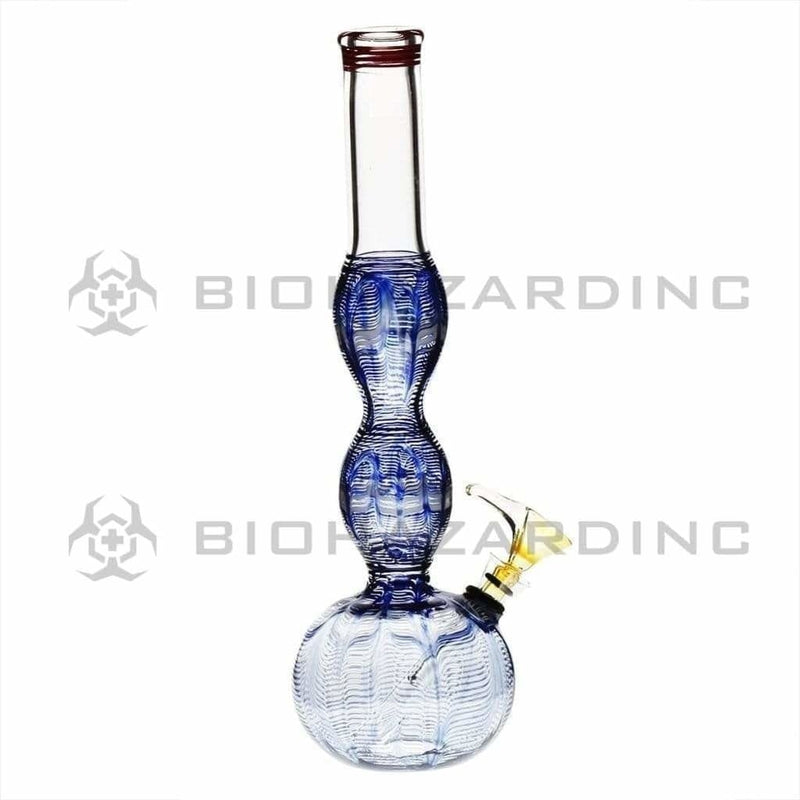 Biohazard Inc Glass Bong 10" Blue Wrap & Rake Double Bulge Waterpipe w/ Slider Bowl