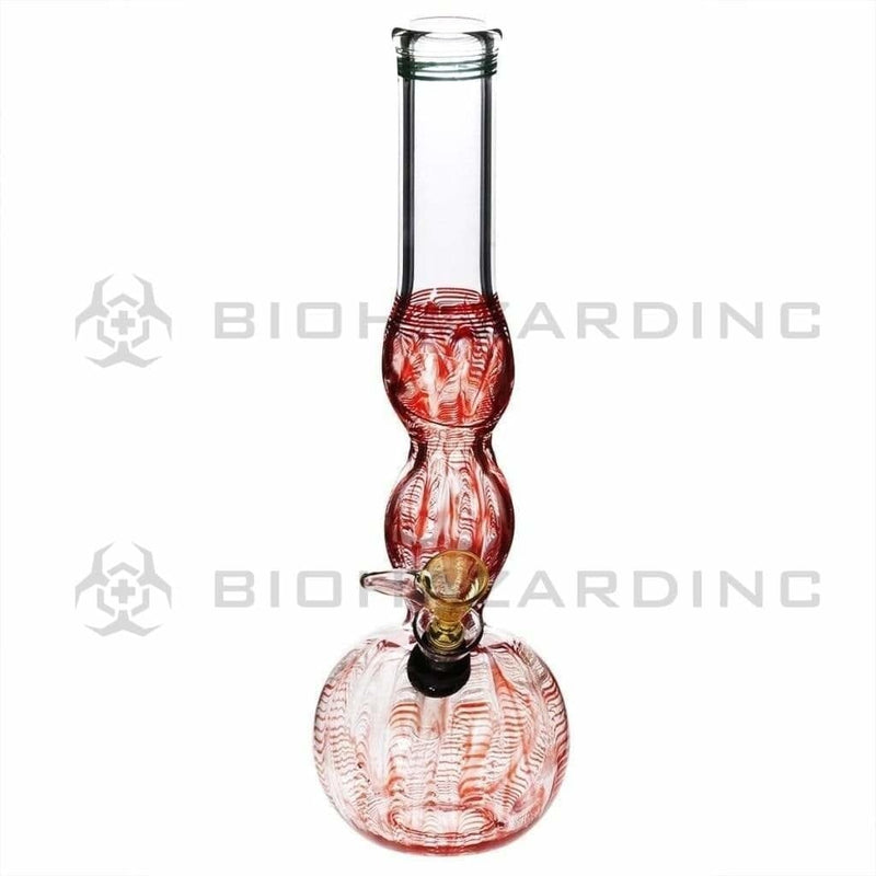 Biohazard Inc Glass Bong 10" Red Wrap & Rake Double Bulge Waterpipe w/ Slider Bowl