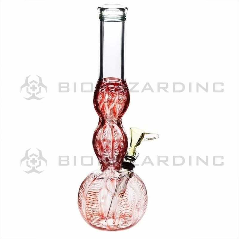 Biohazard Inc Glass Bong 10" Red Wrap & Rake Double Bulge Waterpipe w/ Slider Bowl