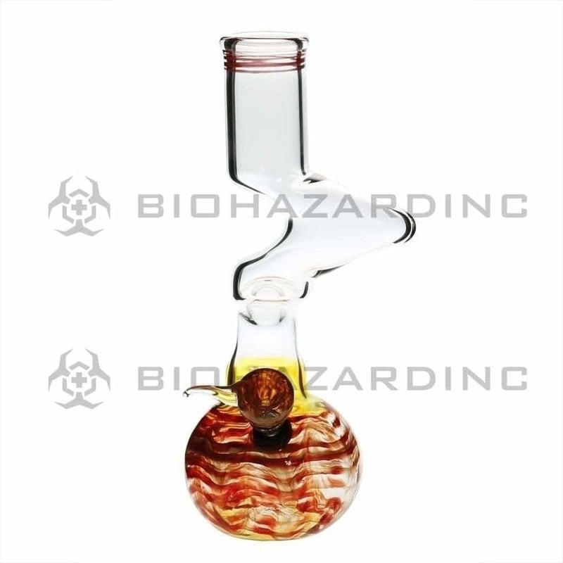 Biohazard Inc Glass Bong 10" Red Wrap & Rake Two Elbow Waterpipe w/ Slider Bowl - 44mm X 4mm