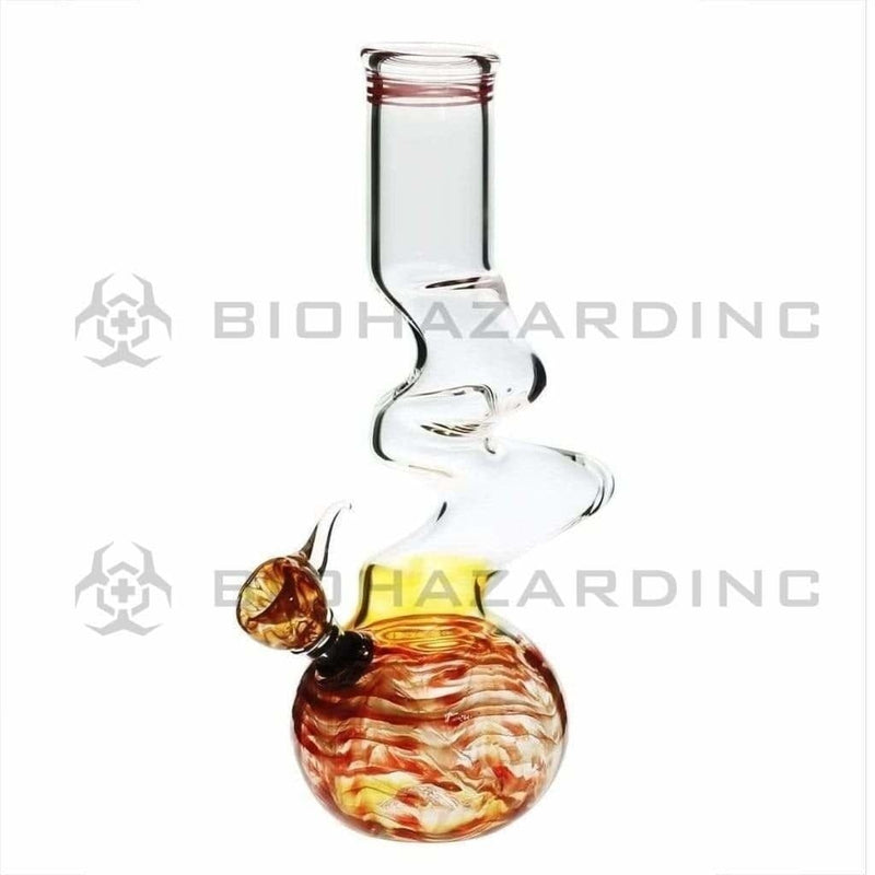 Biohazard Inc Glass Bong 10" Red Wrap & Rake Two Elbow Waterpipe w/ Slider Bowl - 44mm X 4mm