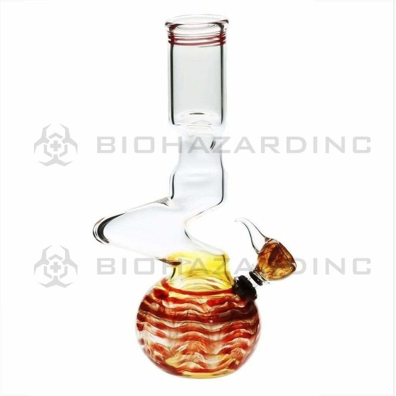 Biohazard Inc Glass Bong 10" Red Wrap & Rake Two Elbow Waterpipe w/ Slider Bowl - 44mm X 4mm