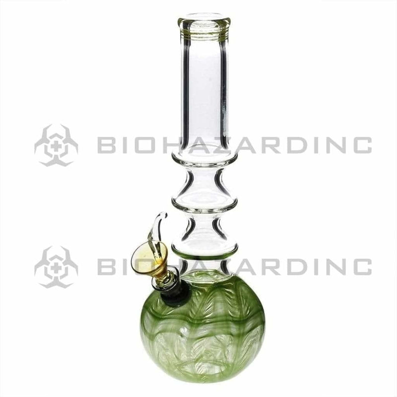 Biohazard Inc Glass Bong 10" Three Ring Water Pipe w/ Slide - Green Rake