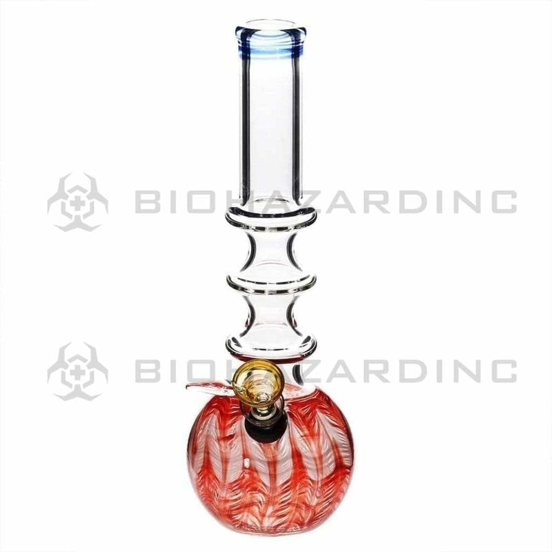 Biohazard Inc Glass Bong 10" Three Ring Water Pipe w/ Slide - Red Rake