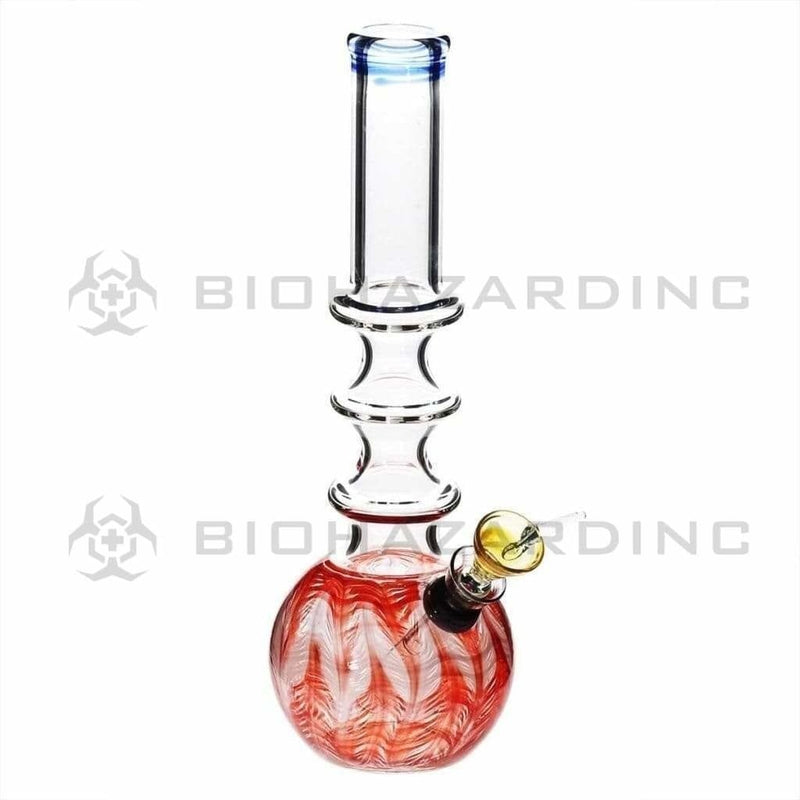 Biohazard Inc Glass Bong 10" Three Ring Water Pipe w/ Slide - Red Rake