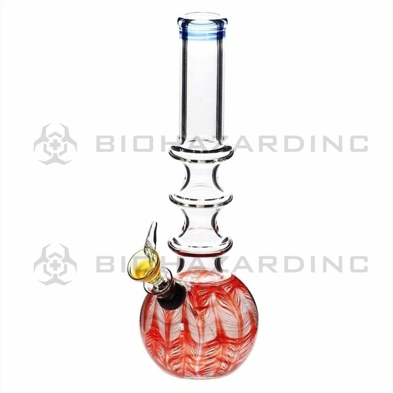 Biohazard Inc Glass Bong 10" Three Ring Water Pipe w/ Slide - Red Rake