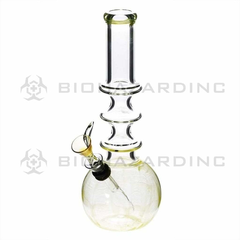 Biohazard Inc Glass Bong 10" Three Ring Water Pipe w/ Slide - Yellow Rake