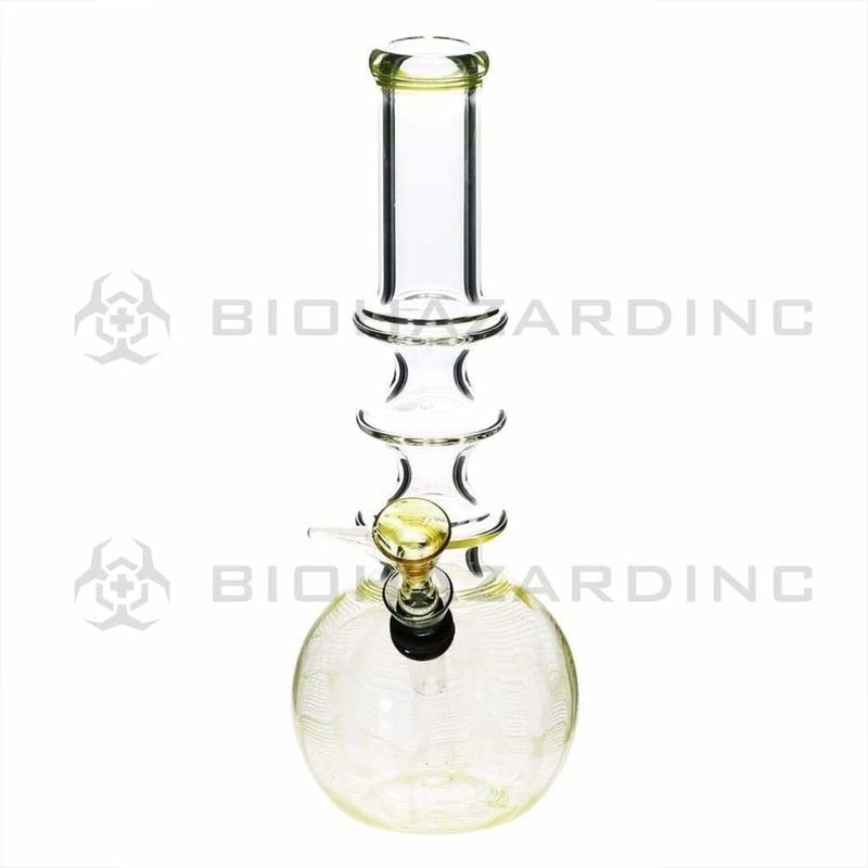 Biohazard Inc Glass Bong 10" Three Ring Water Pipe w/ Slide - Yellow Rake