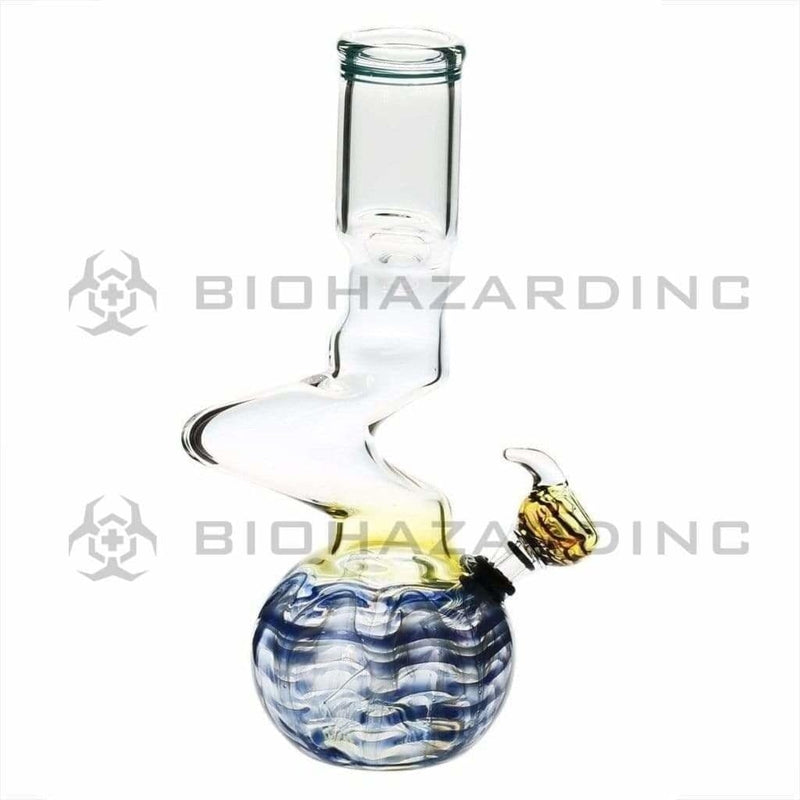 Biohazard Inc Glass Bong 10" Water Pipe 2 Elbow w/ Slide Bowl - Blue Wrap & Rake