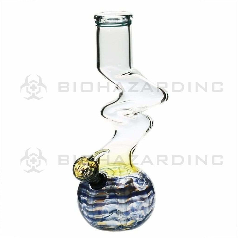 Biohazard Inc Glass Bong 10" Water Pipe 2 Elbow w/ Slide Bowl - Blue Wrap & Rake