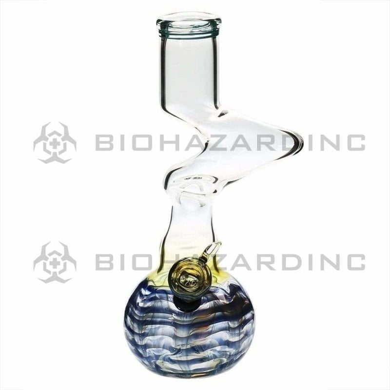 Biohazard Inc Glass Bong 10" Water Pipe 2 Elbow w/ Slide Bowl - Blue Wrap & Rake