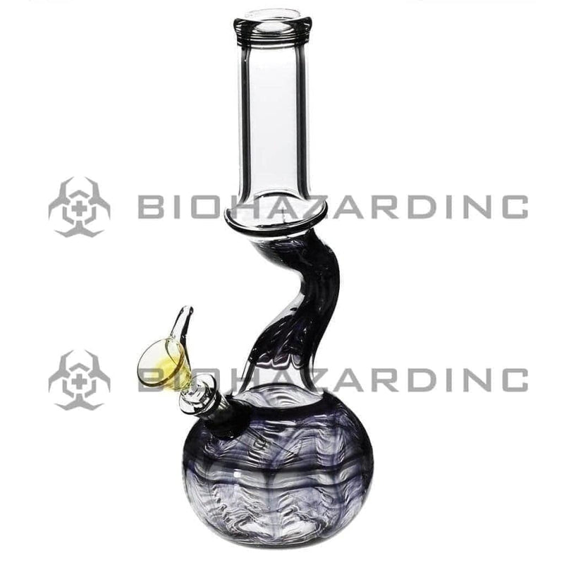 Biohazard Inc Glass Bong 10" Wrap & Rake Black Bend Waterpipe w/ Slider Bowl - 32mm x 4mm