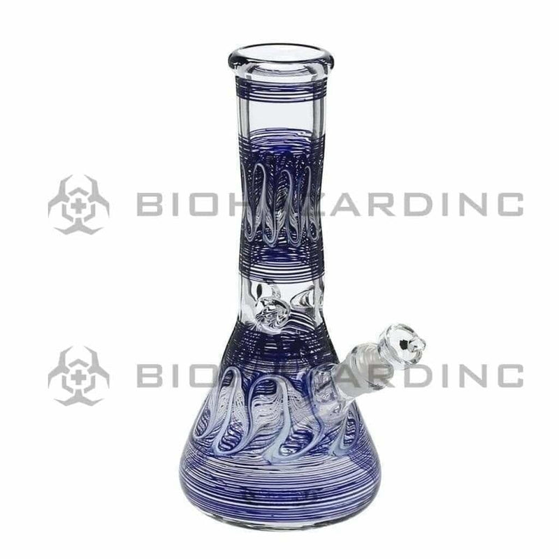 Biohazard Inc Glass Bong 10" Wrap & Rake Blue Beaker Waterpipe - 50mm x 5mm