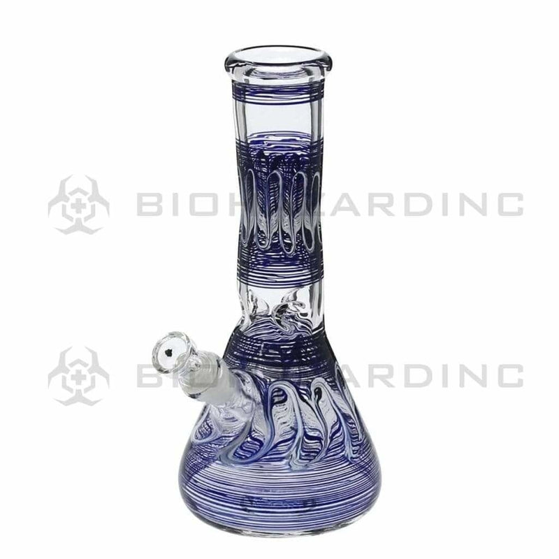 Biohazard Inc Glass Bong 10" Wrap & Rake Blue Beaker Waterpipe - 50mm x 5mm