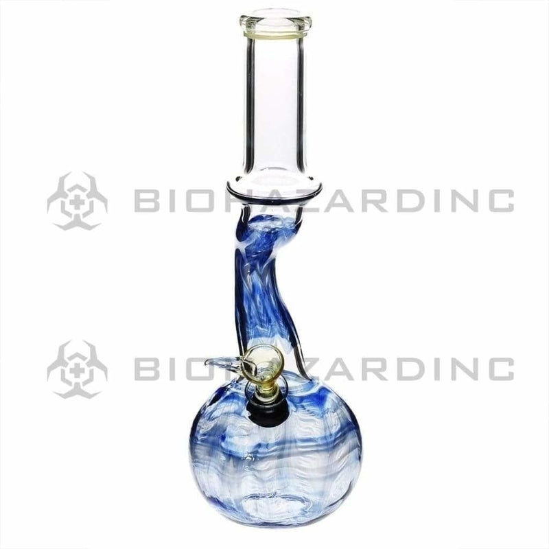 Biohazard Inc Glass Bong 10" Wrap & Rake Blue Bend Waterpipe w/ Slider Bowl - 32mm x 4mm