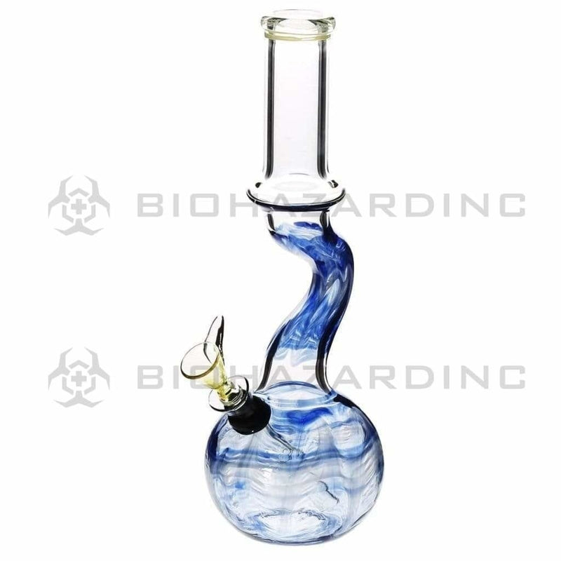 Biohazard Inc Glass Bong 10" Wrap & Rake Blue Bend Waterpipe w/ Slider Bowl - 32mm x 4mm