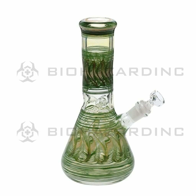 Biohazard Inc Glass Bong 10" Wrap & Rake Green Beaker Waterpipe - 50mm x 5mm